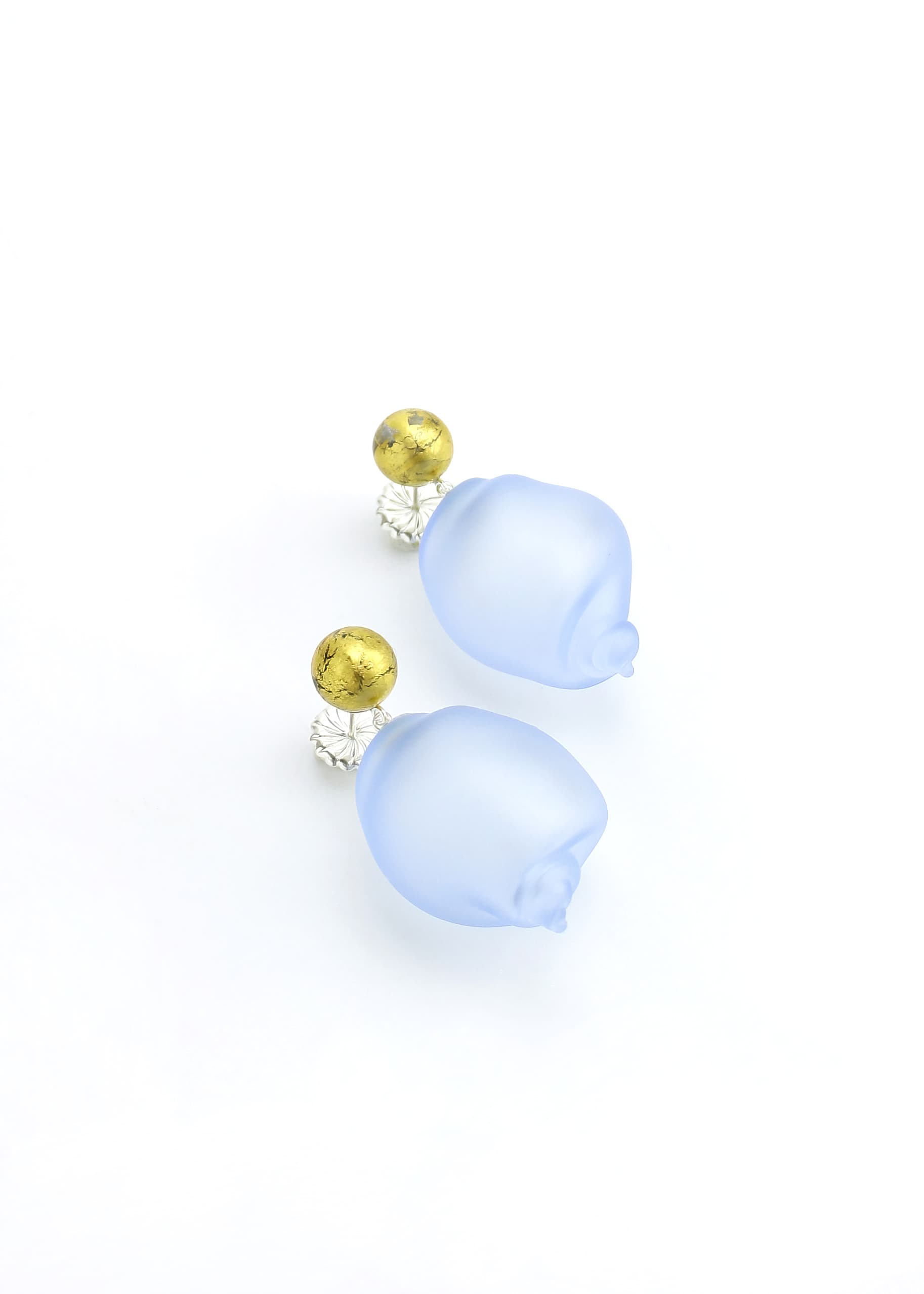 CURVED LINE EARRINGS |blue with gold| - Image 3