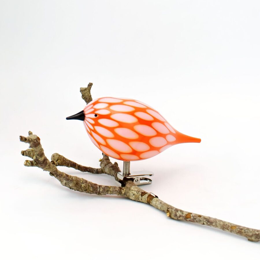Orange White Dots Clip on Bird DECORATION
